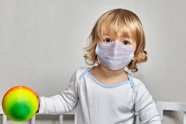 Little White Caucasian Girl Years Old Disposable Protective Facial Medical — Stock Photo, Image