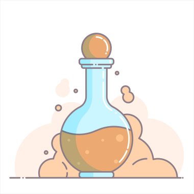 İksirle birlikte bir şişe. İkon sihirli iksiri. Vektör illüstrasyonu.