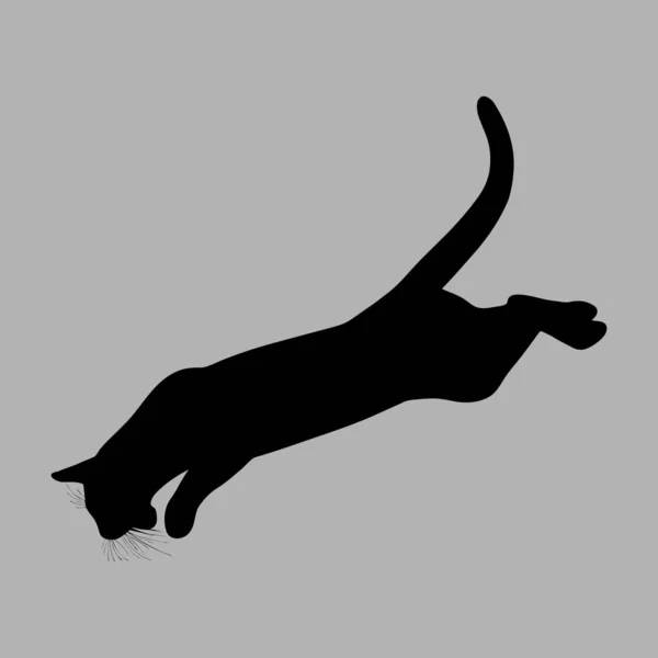 Siluet kucing. Vektor ilustrasi. Kucing hitam di latar belakang abu-abu - Stok Vektor