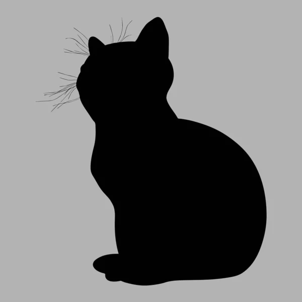 Sílhueta de gato. Ilustração vetorial. Gato preto no fundo cinza — Vetor de Stock