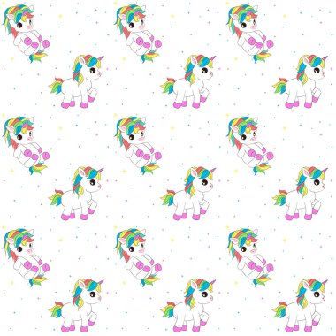 Çocuk tasarımı için şirin tek boynuzlu atların vektör çizimi.