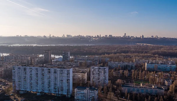 Flygfoto Över Rusanivka Distriktet Dnipro Floden Och Högra Stranden Kiev — Stockfoto