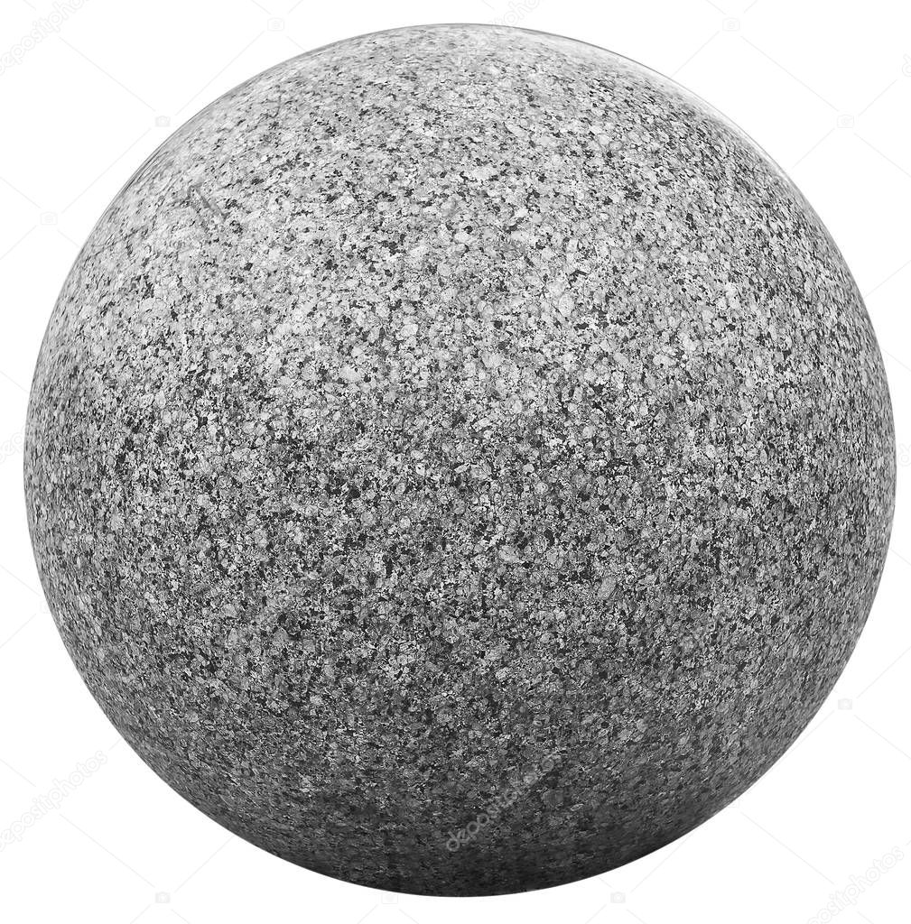 Polished granite gray ball on a white background