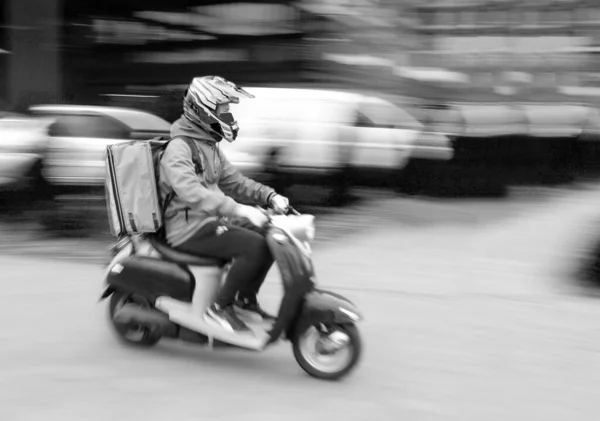 Blur Couriers Carry Out Orders Delivery Goods — Stock Photo, Image