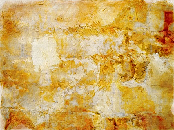 Watercolor brightly colored abstract patched painting in different shades of faded stained bright yellow and red paint — 스톡 사진