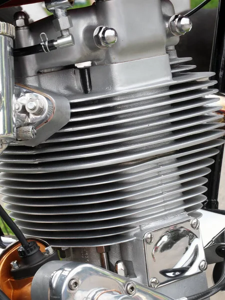 Close up of the cylinder of a vintage motorcycle — 스톡 사진