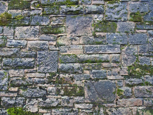 Old Grey Stone Wall Made Large Irregular Blocks Covered Patches — Stock Photo, Image