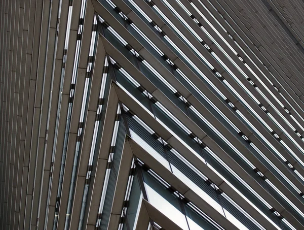 Close Detail Corner Large Modern Office Building Geometric Metallic Steel — Stock Photo, Image