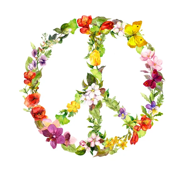 Floral peace sign with flowers. Watercolor — Stock Photo, Image