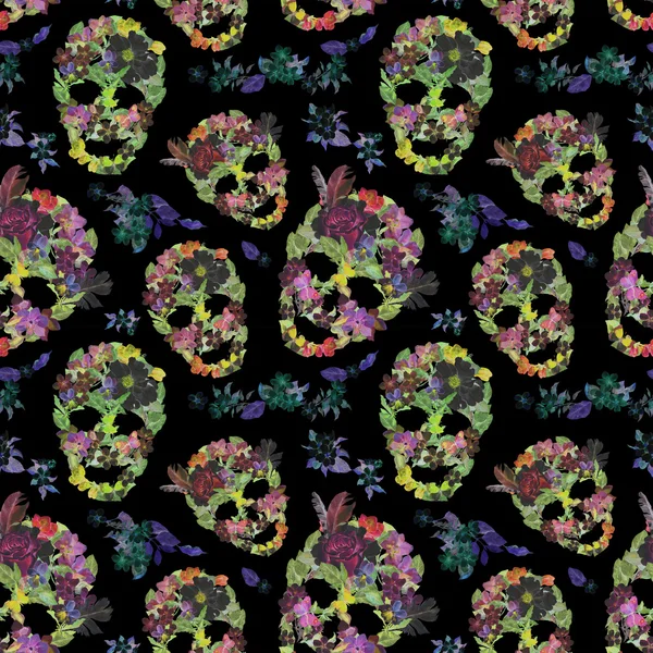 Floral schedels van Dia de los Muertos. Aquarel — Stockfoto