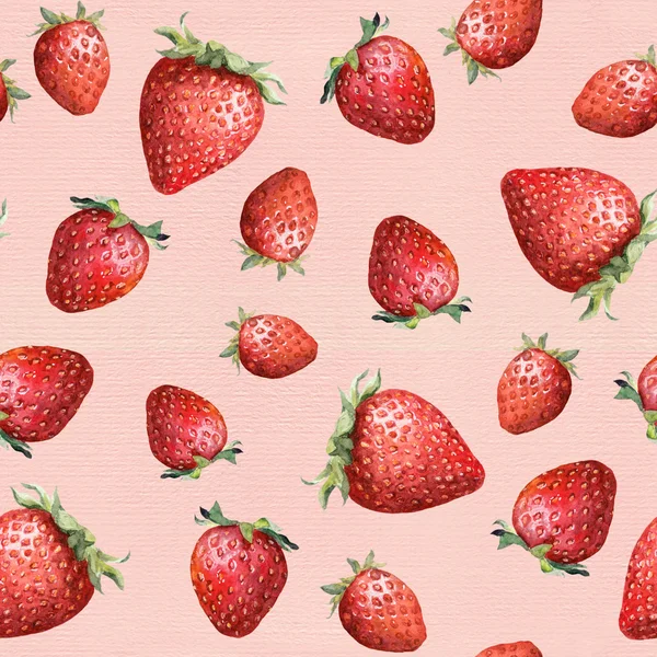 Naadloze patroon - rijpe aardbeien op roze achtergrond. Aquarel kunst — Stockfoto