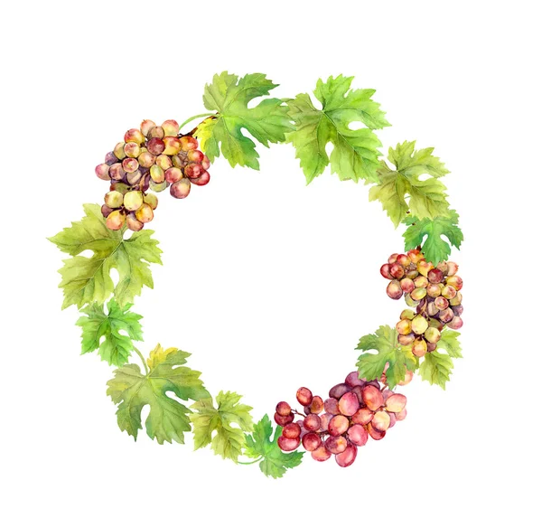 Krans gränsen med grape och blad. Akvarell cirkel ram — Stockfoto