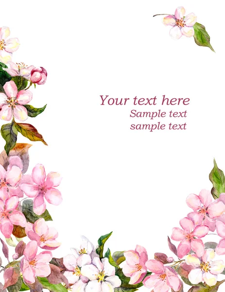 ビンテージ花ポストカード。白とピンクのアップル、桜の花。レトロな水彩画 — ストック写真