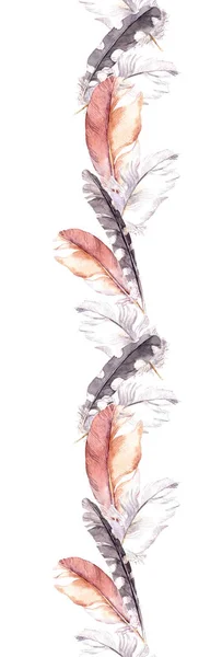 Feathers border. Seamless repeating frame. Watercolor — Stock Photo, Image