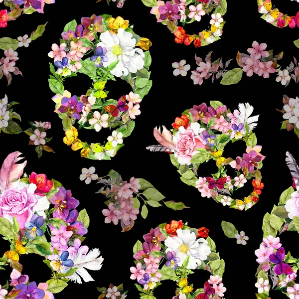 Blumenschädel für dia de los muertos. Aquarell — Stockfoto
