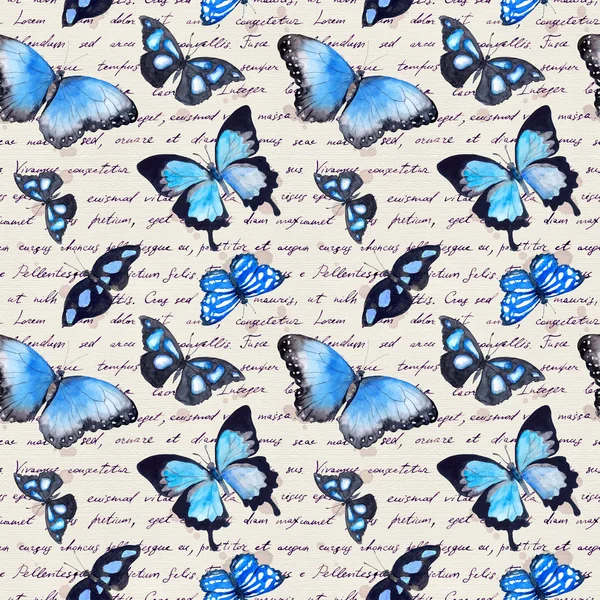Butterflies, hand written text note. Watercolor. Seamless pattern — Stock Photo, Image