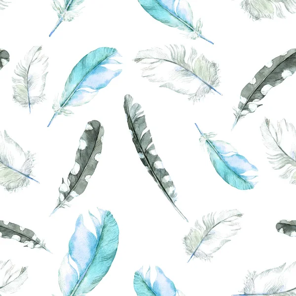 Feathers seamless pattern. Watercolour background — Stock Photo, Image