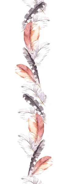 Feathers. Repeated border frame. Watercolour strip — Stock Photo, Image
