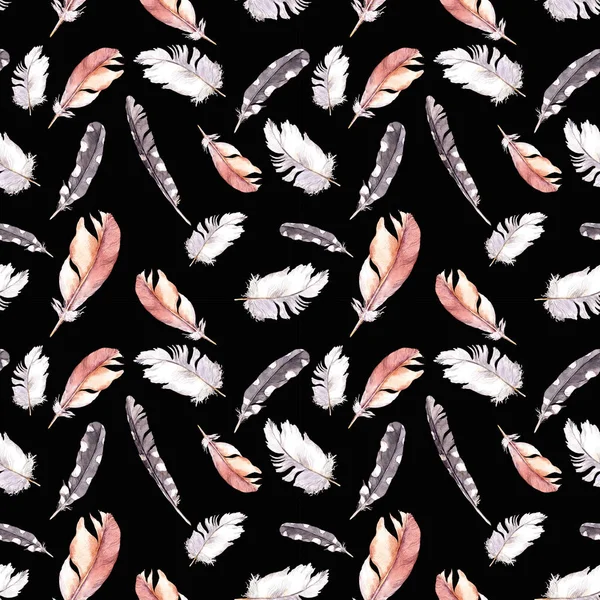 Plumas de pájaro. Patrón de repetición de contraste. Color de agua — Foto de Stock