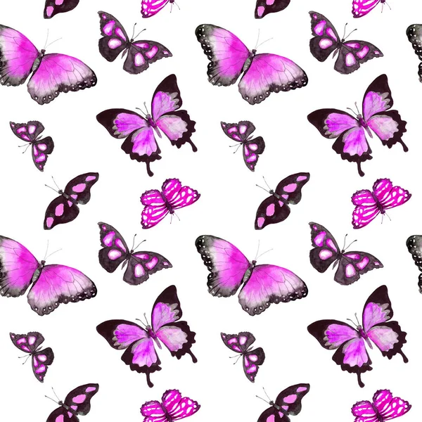Pillangók. Ismétlődő háttér. Akvarell — Stock Fotó
