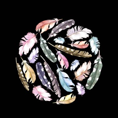 Tüyler. Daire desen siyah arka plan üzerine. Suluboya