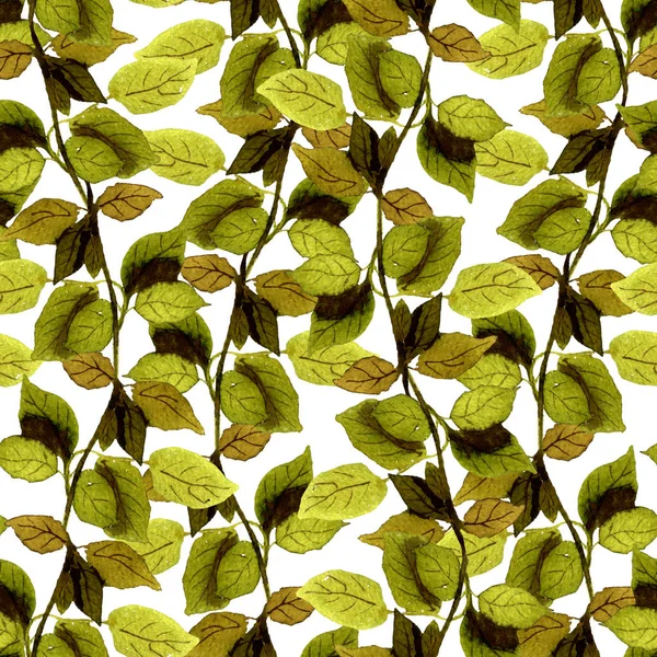 Sfondo senza cuciture con foglie botaniche colorate dipinte a mano — Foto Stock