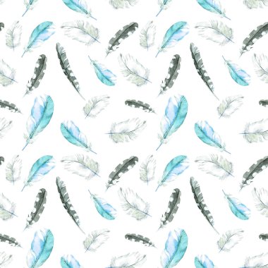 Kuş tüyleri seamless modeli. Suluboya yazdırma