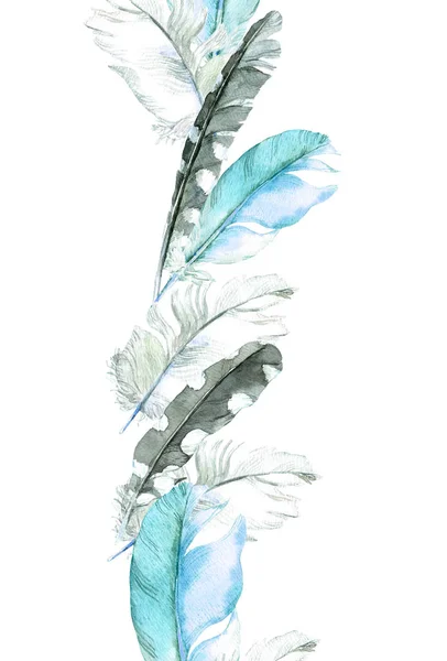 Feathers border. Repeating line. Watercolor — Stock Photo, Image