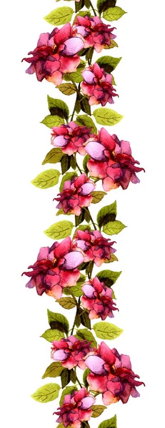 Borde de tira sin costura floral con flores de rosas brillantes —  Fotos de Stock