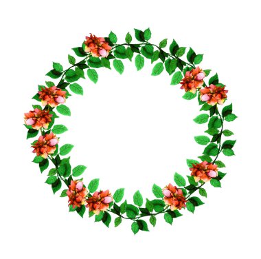 Çiçek çelenk gül çiçek ve yaprakları ile yuvarlak