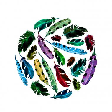 Tüyler. Daire desen siyah arka plan üzerine. Suluboya