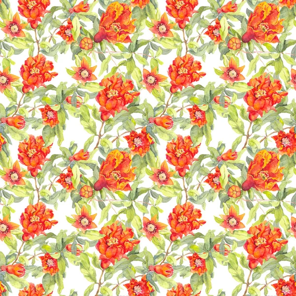 Pomegranate red flowers. Seamless floral pattern. Watercolor — Stock Photo, Image