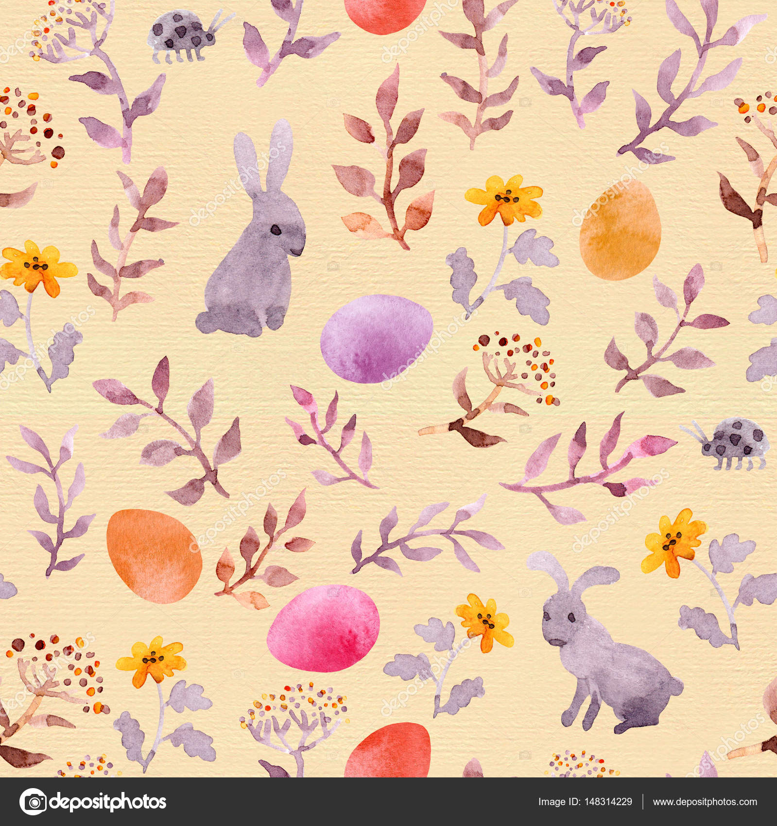 Coniglietto di Pasqua uova colorate in erba e fiori Modello Coniglietto di Pasqua con le uova colorate in erba e fiori Modello floreale senza cuciture di Pasqua Acquerello — Foto di zzzorikk