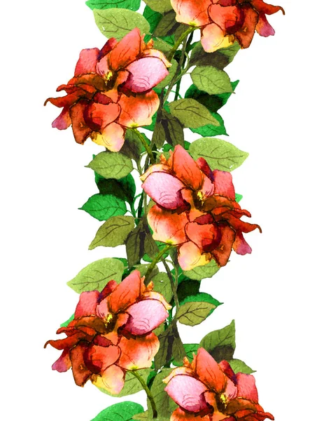 明るいカラフルなピンク薔薇とシームレスな花のフレーム ライン — ストック写真