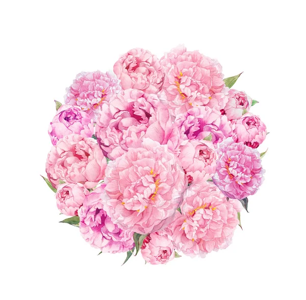 Квітковий візерунок з рожевими піоновидними квітами. Урожай акварель — стокове фото