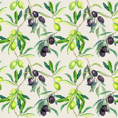 Zeytin ağacı zeytin dalları. Seamless modeli. Suluboya