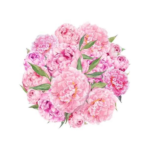 Fundo de círculo floral - flores de peônia rosa. Aquarela — Fotografia de Stock