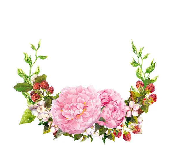 Couronne florale - fleurs pivoines roses. Enregistrer la carte de date pour le mariage. Aquarelle — Photo