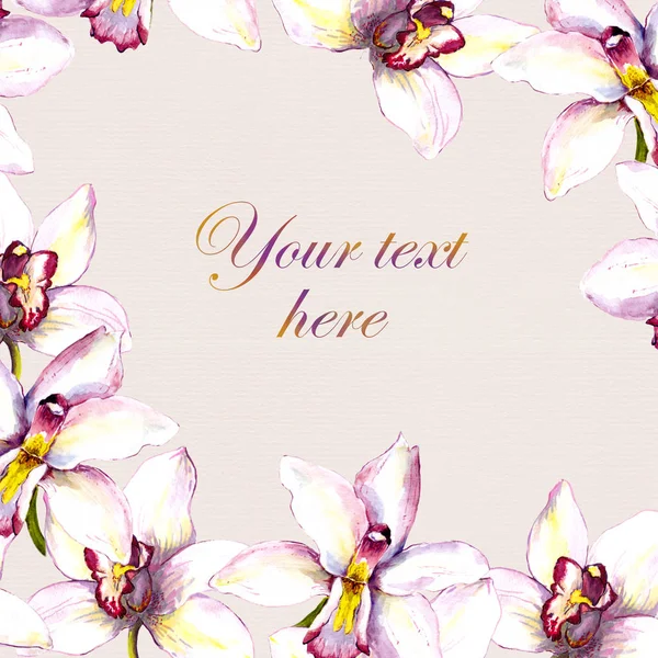 백색 난초 꽃과 빈티지 꽃 초대 카드 — 스톡 사진