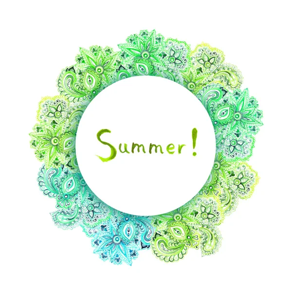 花卉装饰-装饰华丽花圈。水彩的夏季卡 — 图库照片