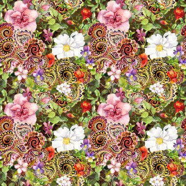 Sorunsuz vintage çiçek arka plan ile Doğu süsleme. Suluboya