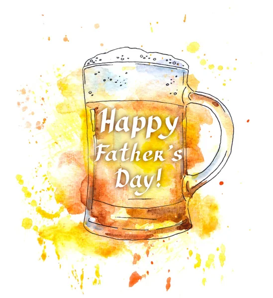 Beer glass and note for Fathers day. Watercolor