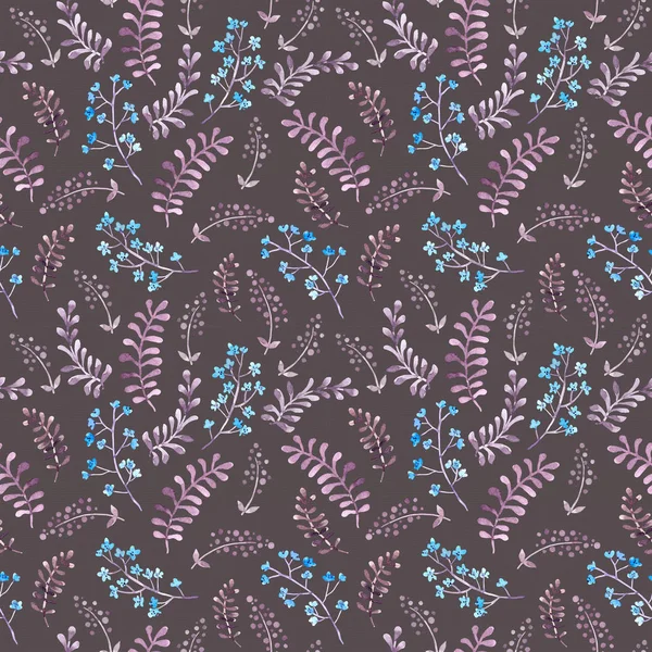 Niedliches Muster mit naiven Blüten und Blättern. Aquarell — Stockfoto