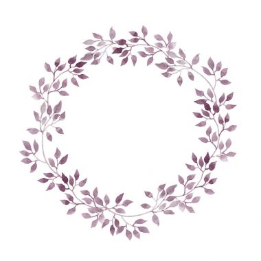 İnce yaprakları ile daire çelenk. Suluboya el çizimi boyalı