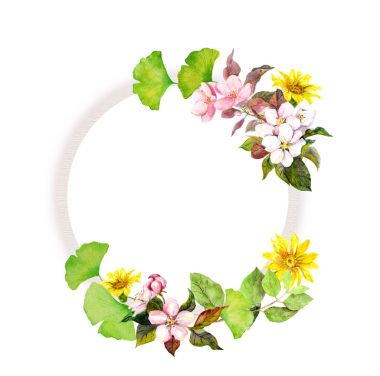 Çiçek çelenk çiçekli. Suluboya çerçeve