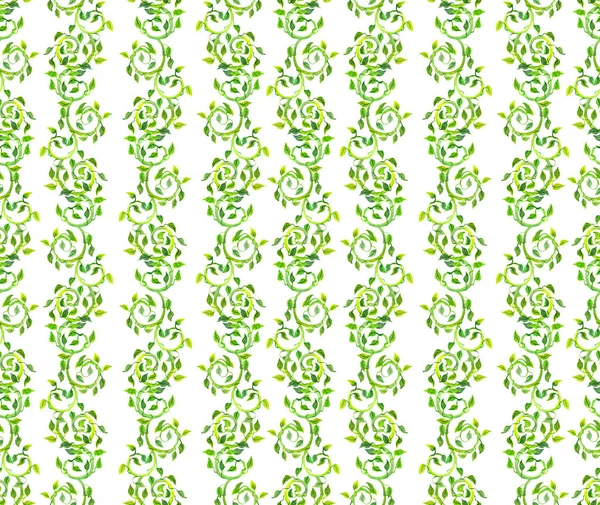 Бесшовная черепичная текстура - свитки и зеленые листья. Акварель — стоковое фото