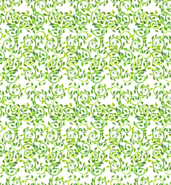 Diseño creativo sin costuras de primavera con hojas verdes y pergaminos. Acuarela — Foto de Stock