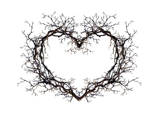 Kształcie serca - wieniec z gałęzie, gałązki. Akwarela na wzór tatuażu — Zdjęcie stockowe