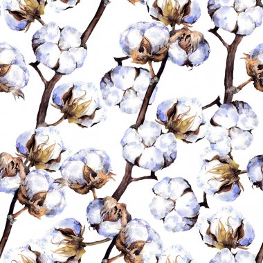 Pamuk bitki dalları. Yinelenen desen. Suluboya