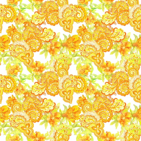 Repetir el patrón floral. Adorno decorativo - flores de granada y paisley. Acuarela . — Foto de Stock